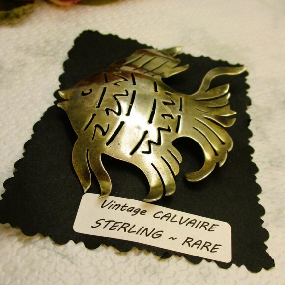 CALVAIRE Sterling Silver Angel Fish Brooch ~ RARE Vintage Designer Sterling Fish - Picture 10 of 15